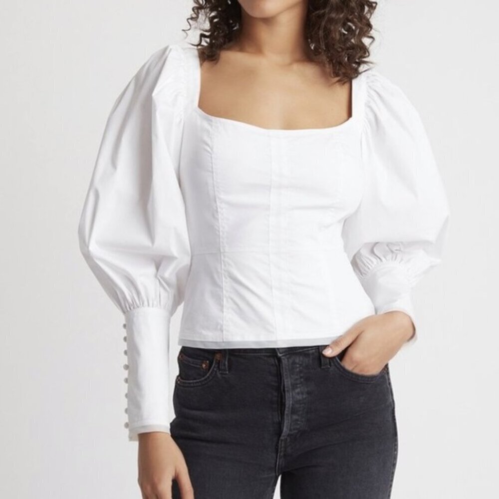 Choosy Priscilla Women White Top Puff Sleeve Size Small
